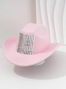 Pink unisex Western cowboy hat featuring a large square of silver metallic studs