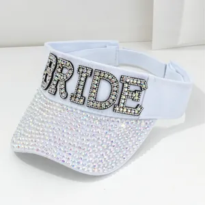 Elegante visiera bianca da donna con scritta BRIDE in strass luccicanti per feste