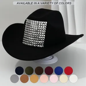 Unisex Western Cowboy Hat Polyester Large 3D Rivet Decoration Retro Party Stage Hat Wide Brim Fashion Accessories