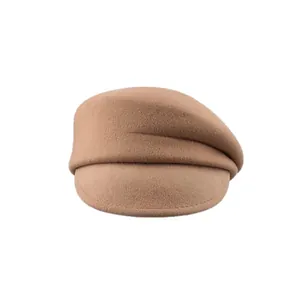 Elegant khaki wool felt newsboy cap for women in autumn and winter with a French peak style