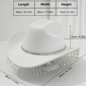 Luxury white felt cowboy hat featuring sparkling rhinestone tassel fringe for parties