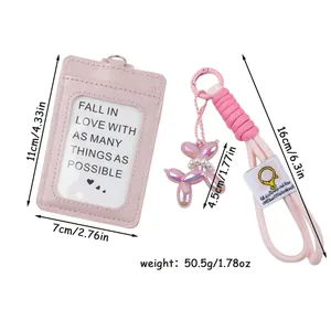 Pink ID card holder and balloon dog keychain set with accurate size and weight details
