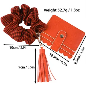 Detail view showing dimensions and weight of the PU leather card holder keychain set