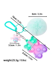 Detailed dimensions and weight of the bear pop-it keychain with mint green pom-pom