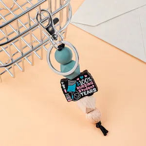 Porte-clés créatif en perles de silicone avec pendentif étudiant en soins infirmiers