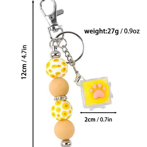Portachiavi creativo in perline di silicone con girasoli e ciondolo a zampa di gatto