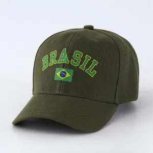 Vintage dark green Brasil embroidered baseball cap with flag for outdoor sun protection