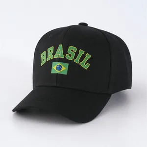 Black Brazil national flag baseball cap with Brasil text embroidery for summer sports