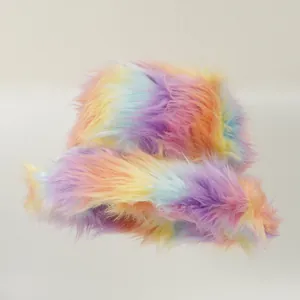 Colorful faux fur bucket hat for women, fuzzy rainbow winter warm hat for outdoor