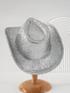 Macro view showing the detailed silver glitter texture of this stylish Western cowboy hat