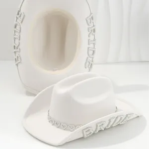 Cappello da Cowboy Bianco Sposa Di Lusso Con Nappe Di Strass E Lettere Di Perle Cappello Fedora Per Matrimonio Addio Al Nubilato Donna