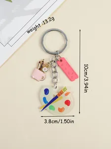 Llavero de artista de acrílico con paleta y pinceles, dimensiones de 10 cm y 3,8 cm