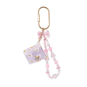 Mini Transparent Photo Album Keychain Acrylic Beaded Bracelet Bowknot Star Pendant Daisy Pattern PVC Pocket Storage Card Holder Bag Charm