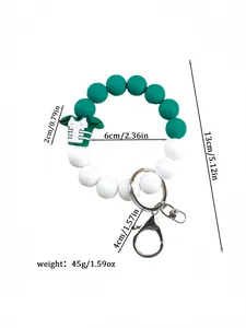 Detailed size guide showing the dimensions of silicone bead bracelet with football jersey charm.