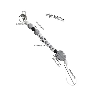 Handgemaakte Siliconen Alfabet Kralen Sleutelhanger Met Monstera Blad Hanger Creatieve Tas Hanger Voor Dames Heren Dagelijkse Cadeau