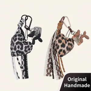 Leopardenmuster Herz Ballonhund Schlüsselanhänger Silikon Stoff Schachbrettmuster Tasche Charm Für Damen Geschenk Schmuck Zubehör