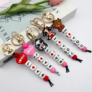 Mode Buchstaben Silikonperlen Schlüsselanhänger Niedlich Zeichentricktier Taschenanhänger Herz I Love You Muster Schmuck Geschenk Für Damen Mädchen