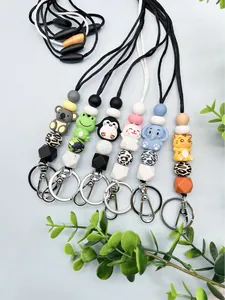 Variety of cute cartoon animal silicone beaded lanyards with keyrings and clips.