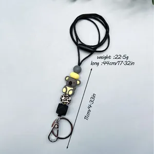 Cute koala silicone beaded lanyard necklace for ID cards and keys with dimensions