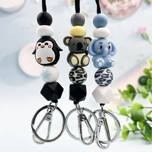 Set of three cute animal silicone beaded keychains with penguin, koala and elephant