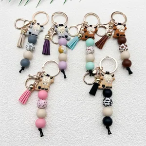 Llavero de Cuentas de Silicona de Vaca de las Tierras Altas Con Borla Cuentas Estampadas Dije de Bolso Llavero de Animal Regalo Mujer