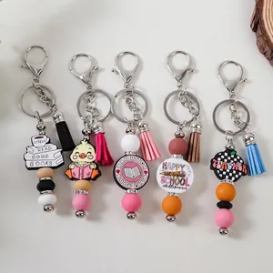 American Style Silicone Bead Keychain With Tassel Book Club Theme Graduation School Gift Keyring For Women Men Backpack Accessories