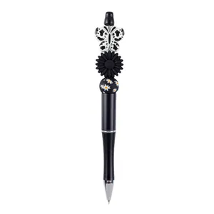 Creative beaded ballpoint pen featuring decorative butterfly and black flower elements