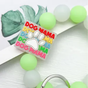 Llavero pulsera de cuentas de silicona luminosa con dije colorido de Dog Mama