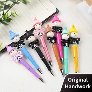 Cartoon Cute DIY Beaded Ballpoint Pen And Keychain Set Acrylic Silicone Beads Creative Stationery For Students Office Gift
