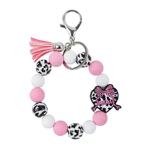 Pulsera llavero de cuentas de silicona con borla y amuleto de corazón MAMA