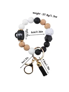 Detailed dimensions and weight of silicone bead keychain with MAMA cup and tassel