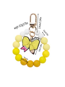Teacher pencil bow silicone bead keychain wristlet with detailed dimensions and weight