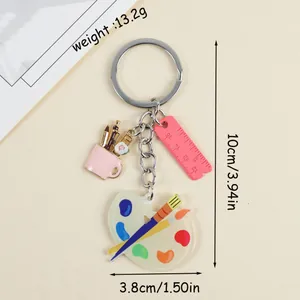 Llavero Creativo de Acrílico con Paleta de Arte Pincel Regla Colgante Papelería Linda Miniatura Regalo para Profesor de Arte Estudiante