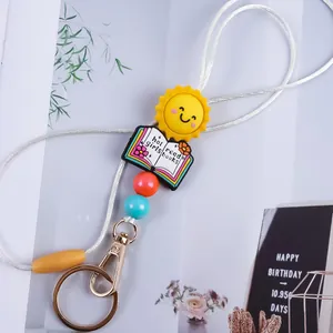 Handmade colorful cartoon sun and book silicone beaded lanyard keychain for charm bags