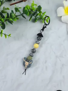 Western cowboy style keychain with leopard print beads cow skull and hat charms
