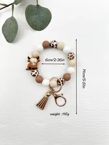 Detailed view of silicone bead wristlet keychain showing size measurements and weight