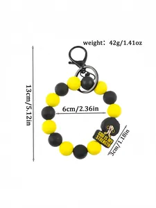 Close-up detail showing dimensions and weight for silicone beaded bracelet keychain