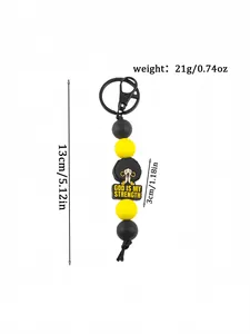 Detailed view of the silicone bead keychain showing its dimensions and 21g weight info