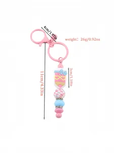 Detailed specification view of pink silicone keychain with measurements and weight