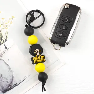 Premium silicone beaded keychain featuring 'God Is My Strength' charm and black clasp