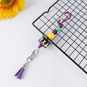 Llavero de cuentas de silicona con dije Lab Tech y borla de PU morada para bolso de mano