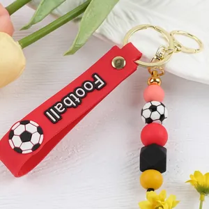 Llavero de Cuentas de Silicona de Fútbol Hecho a Mano Colgante de Bolso Cuentas de Tema Soccer Correa de Muñeca Regalo para Fans de Deportes Mujer Hombre