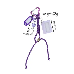 Purple DIY heart-clasp keychain with cassette photo frame and headphone charm, 36g
