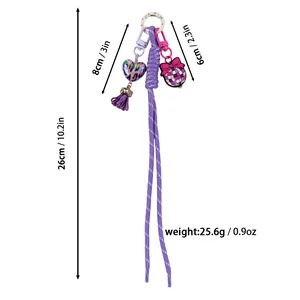 Detailed view of purple silicone braided keychain with length and weight specs