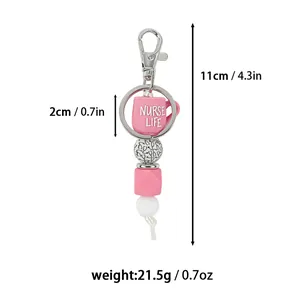 Close-up detail of Nurse Life silicone beaded keychain with specific dimensions and weight