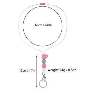 Detailed size and weight measurements of pink silicone beaded nurse lanyard with cup charm