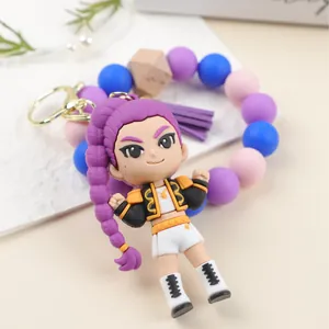 Silikonperlen-Schlüsselanhänger mit K-POP-Anime-Mädchenanhänger für die Taschendekoration