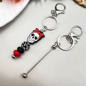 Halloween Totenkopf Silikon Perlen Schlüsselanhänger und DIY Metallstab Zubehör