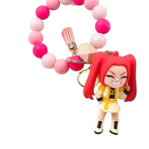 KPOP Silikon Perlenarmband Schluesselanhaenger mit rothaariger Anime-Spielfigur