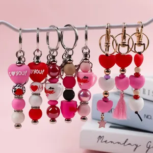 Lot de porte-clés de la Saint-Valentin en perles de silicone avec cœurs et tasses à café